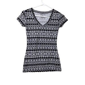 Clear Rock Aztec Junior Girls XS Shirt Black White Geometric Boho Stretch